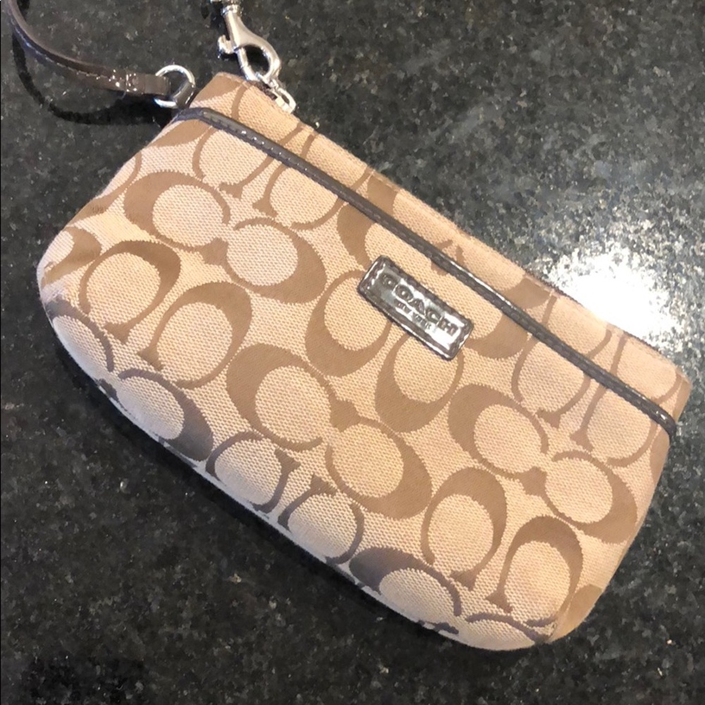 Coach Brown logo wristlet